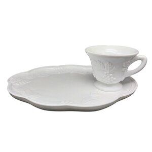 Vintage Indiana Milk Glass Snack Trays with Cups, 4 Sets (8 pc) Colony Harvest